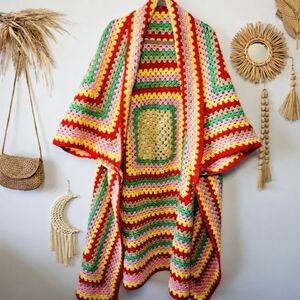 Artisan Handmade Crochet Wrap O/S Shawl Cape Maxi Cardigan Afghan Knit Shrug